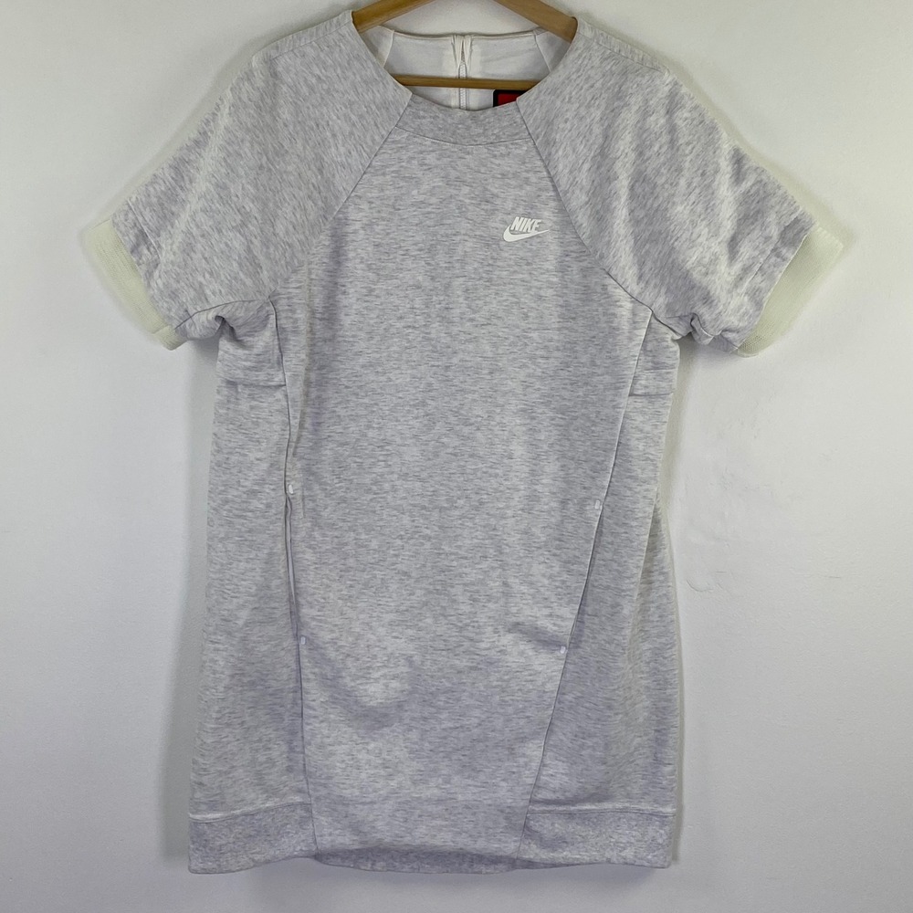 Nike Tech Fleece Dress Womens Medium Grey Short Sleeve Mesh Trim Sporty Techwear